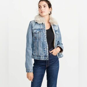 Abercrombie & Fitch fur shearling denim jacket